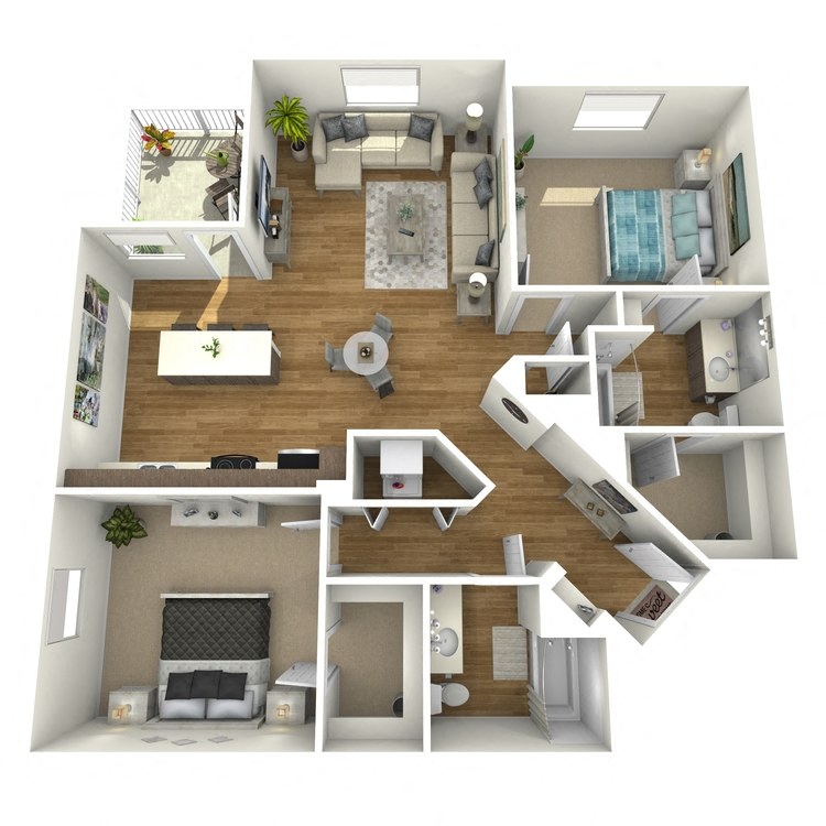 Floor plan for 2 beds, 2 baths, 1244 sqft